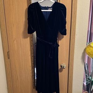 Blue Velvet Jumpsuit Romper with tie belt